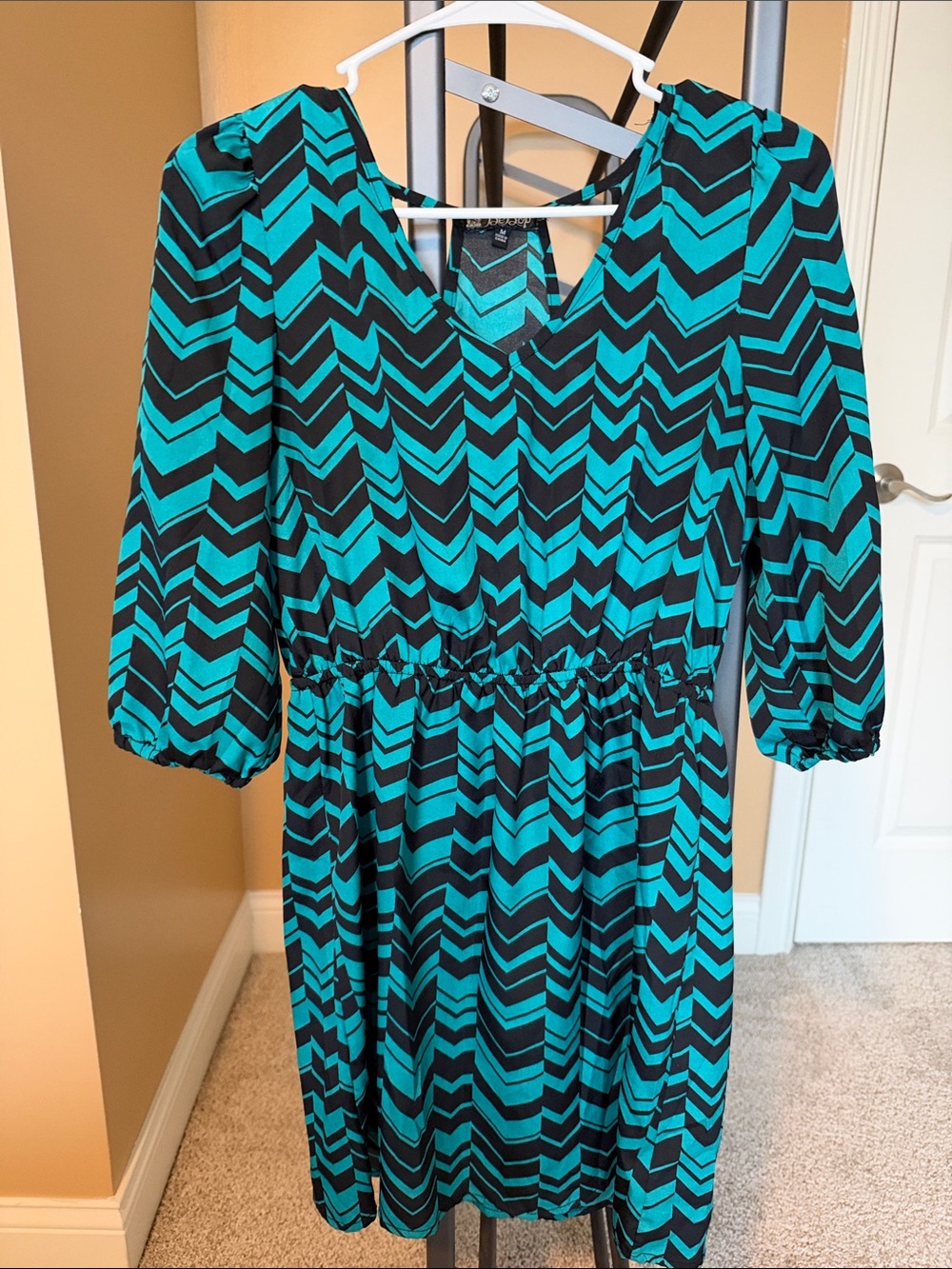 BeBop Teal and Black Chevron Midi Dress
